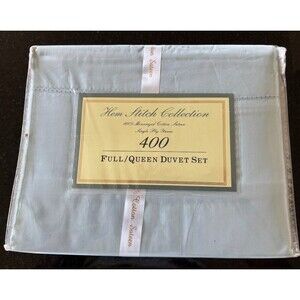 Hem Stitched Collection 400TC Full/Queen Duvet Set Light Gray NWT Cotton